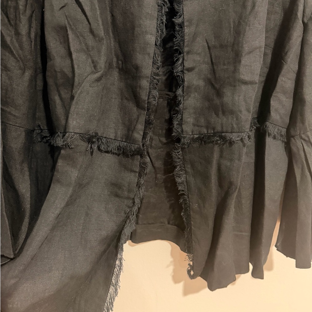 Chico's Linen Black Fringe Trim Bell-Sleeve Jacket - Picture 16 of 16